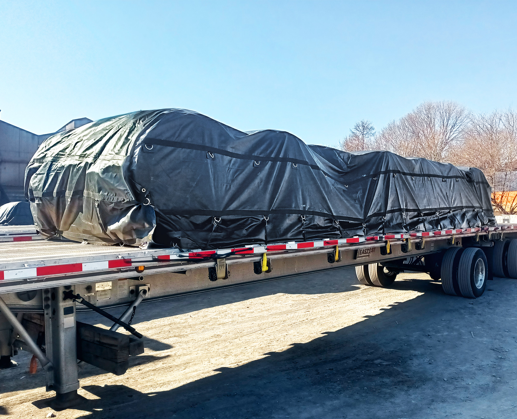 Steel Tarp 16' x 27' - 4' Drop Flatbed Tarp 18oz Vinyl (75 lbs)