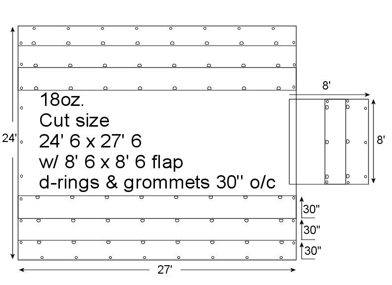 24' x 27' Custom Black Mesh Lumber Tarp 8' Drops Carolina Tarps